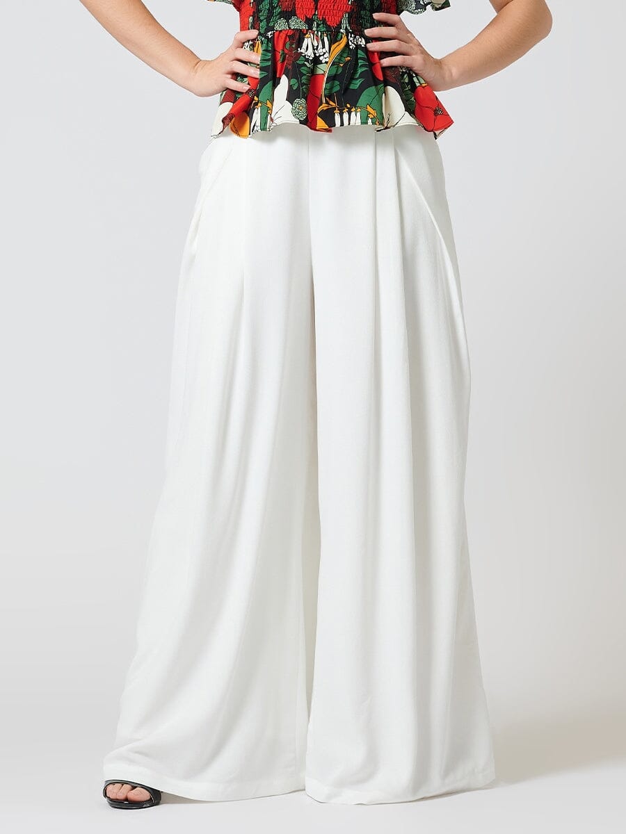 Wide Leg Solid Palazzo Flowy Pants PANTS Gracia Fashion WHITE S 