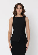 Wide Neck V Drape Botton Lace Work Top TOP Gracia Fashion BLACK S 