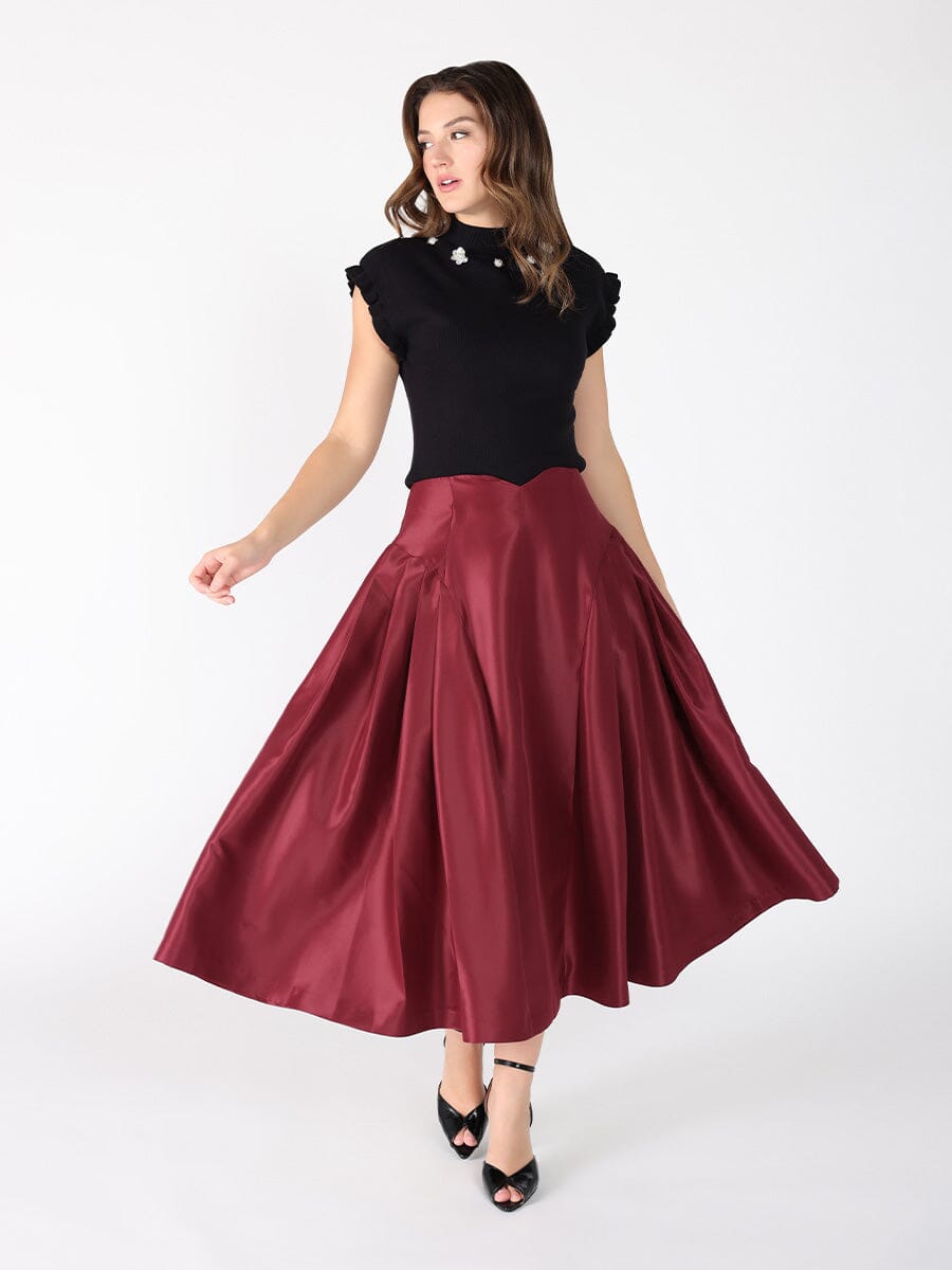 Wide width skirt with back zipper SKIRT Gracia Fashion BURGUNDY S 