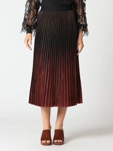 Wine Gradient Velvet Pleats Glittery Long Skirt SKIRT Gracia Fashion BURGUNDY S 
