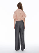 Wing Collar Circle Embroidered Puff Short Shirt TOP Gracia Fashion 