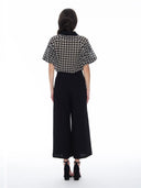 Wing Collar Circle Embroidered Puff Short Shirt TOP Gracia Fashion 