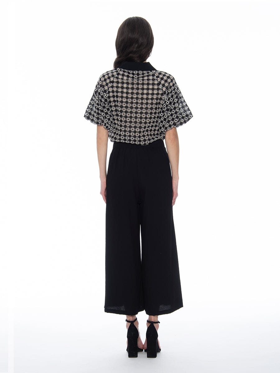 Wing Collar Circle Embroidered Puff Short Shirt TOP Gracia Fashion 