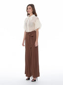 Wing Collar Circle Embroidered Puff Short Shirt TOP Gracia Fashion 