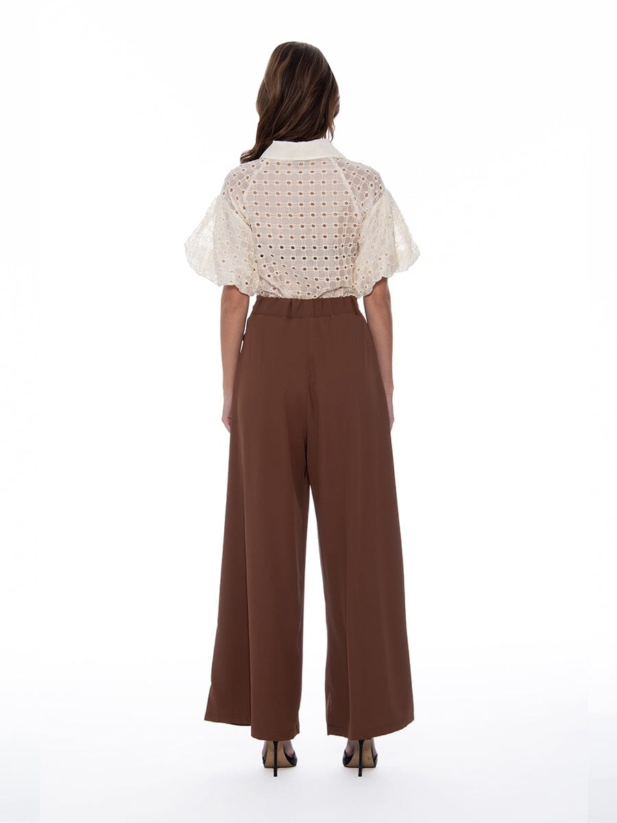 Wing Collar Circle Embroidered Puff Short Shirt TOP Gracia Fashion 