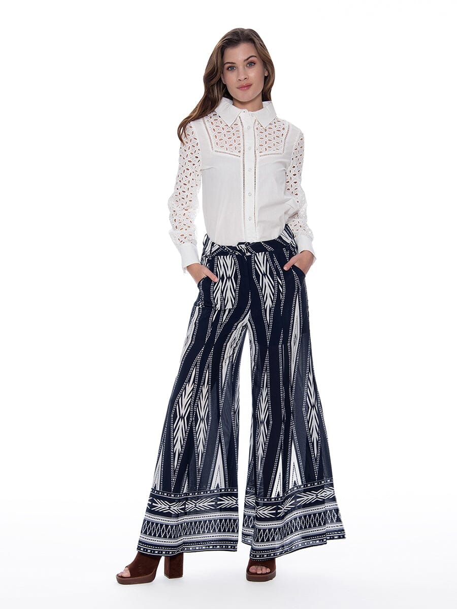 Women's Puch Hole Embroidered Button-Up Shirt TOP Gracia Fashion WHITE S 