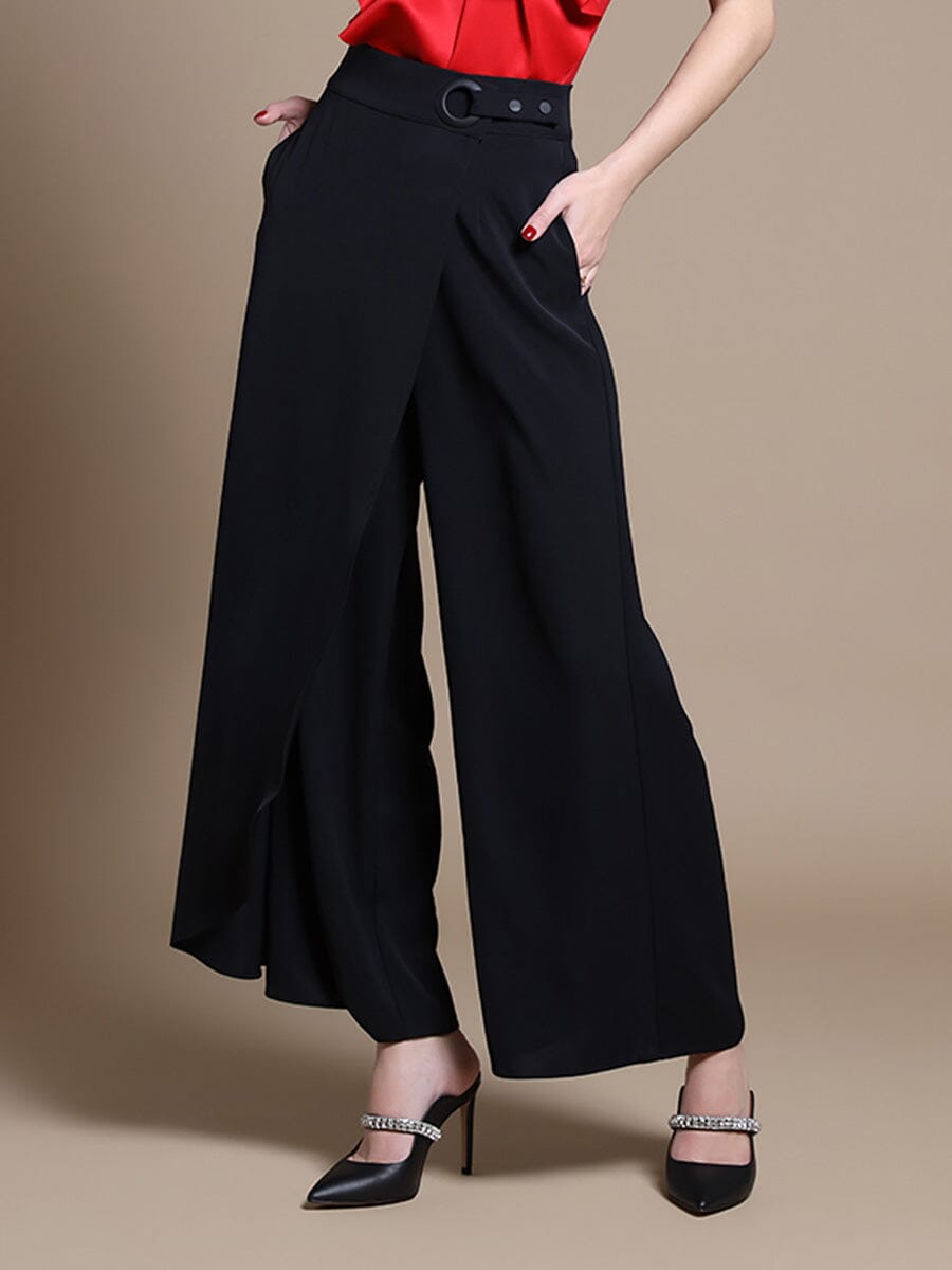 Women&#39;s Wrap Wide Leg Pants PANTS Gracia Fashion BLACK S 