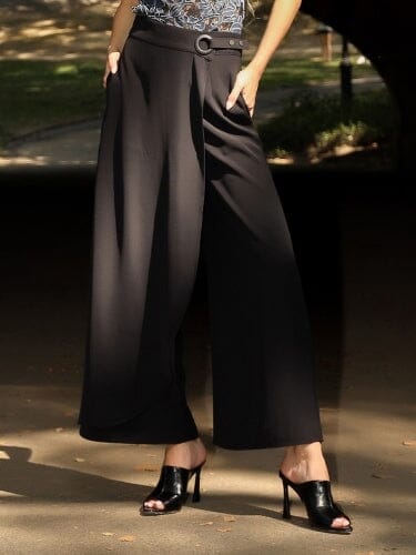 Women&#39;s Wrap Wide Leg Pants PANTS Gracia Fashion BLACK S 