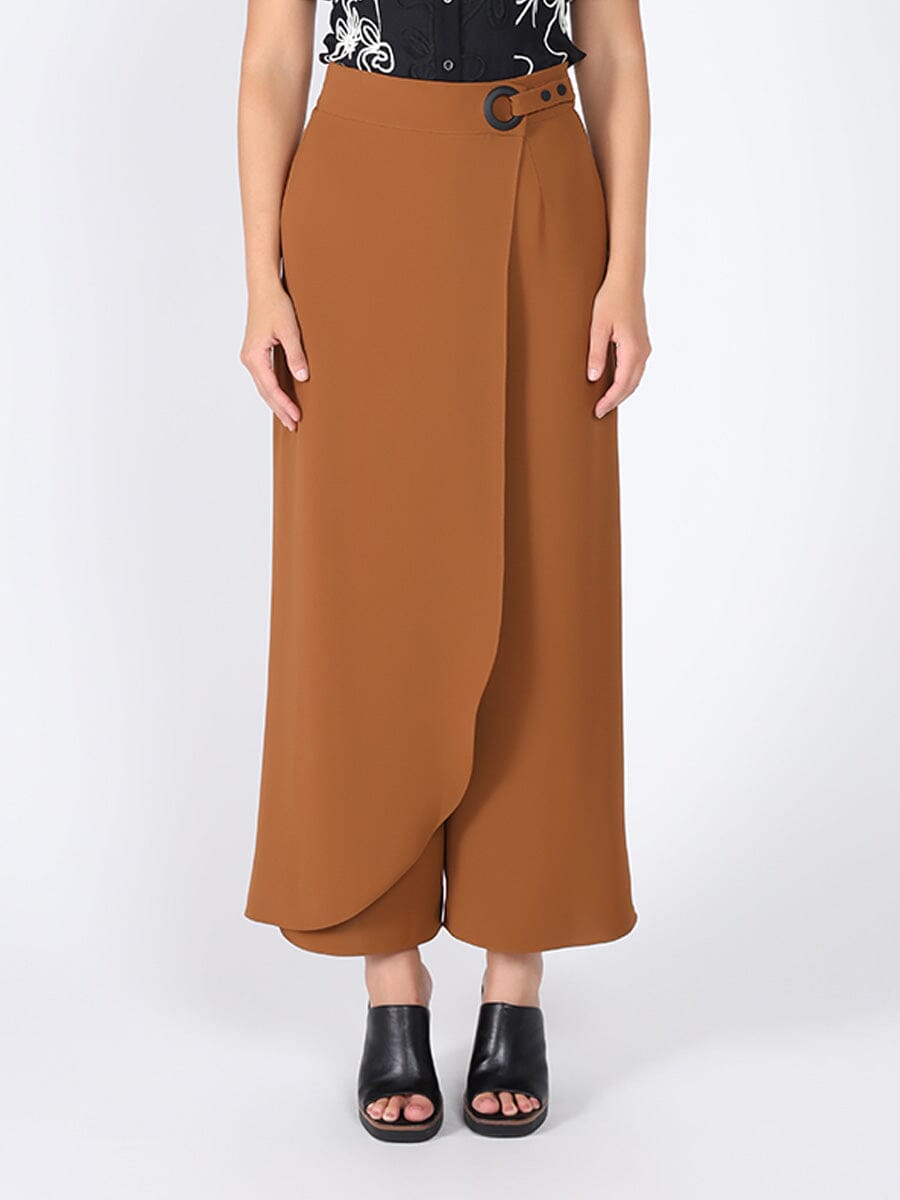 Women's Wrap Wide Leg Pants PANTS Gracia Fashion BROWN S 
