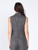 Woven fabric button open vest VEST Gracia Fashion 