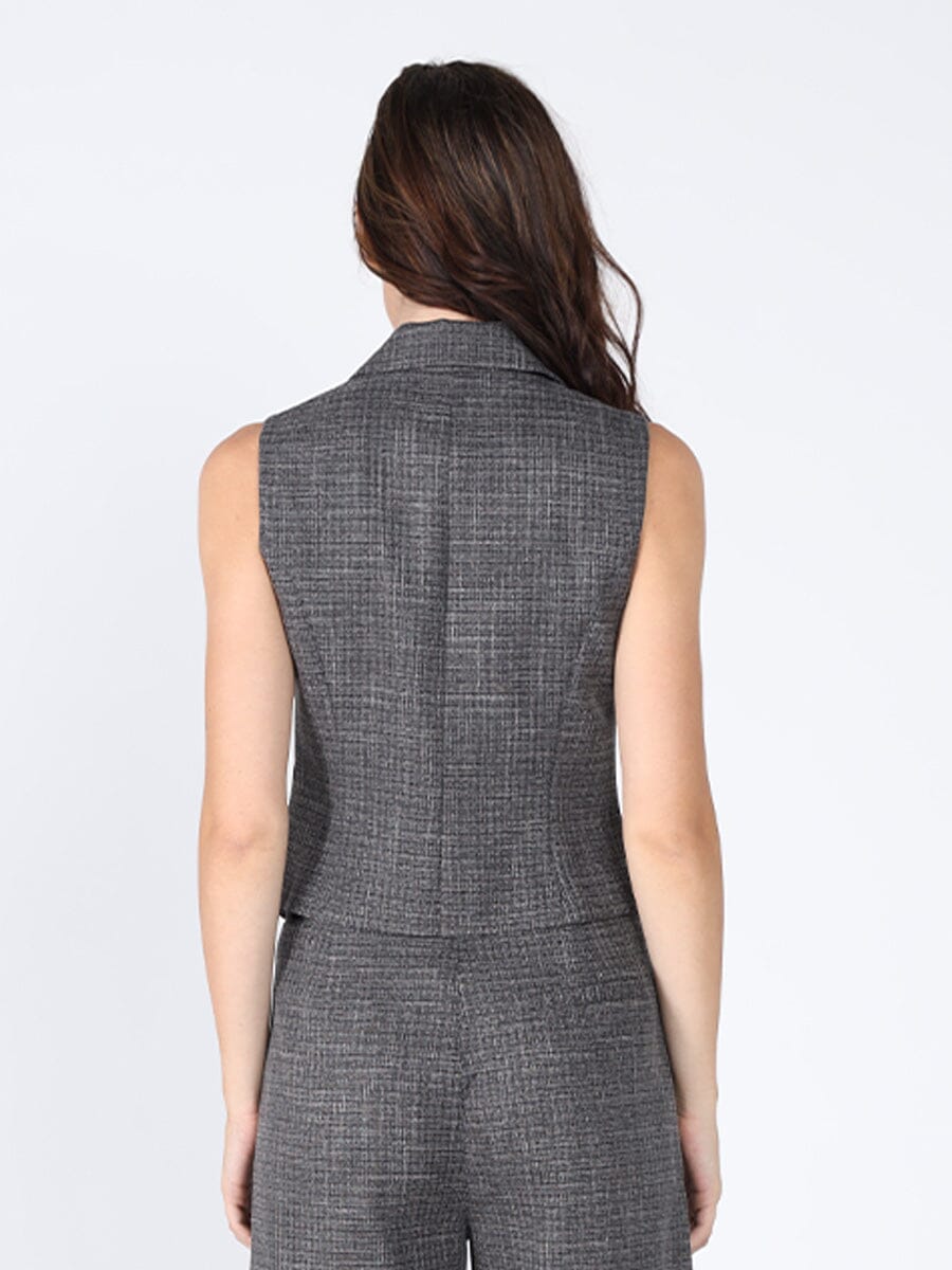 Woven fabric button open vest VEST Gracia Fashion 