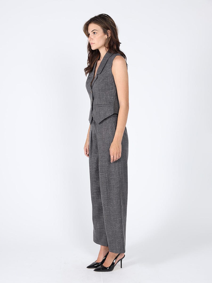Woven fabric button open vest VEST Gracia Fashion 