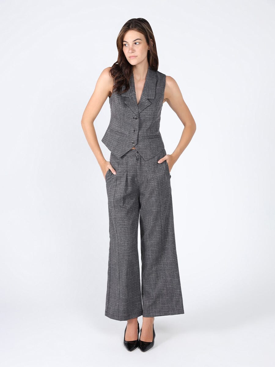 Woven fabric button open vest VEST Gracia Fashion CHARCOAL S 
