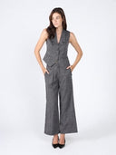 Woven fabric one button wide leg casual pant PANTS Gracia Fashion 
