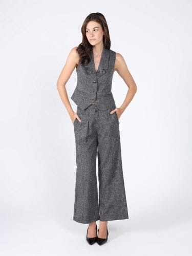 Woven fabric one button wide leg casual pant PANTS Gracia Fashion CHARCOAL S 