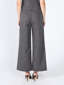 Woven fabric one button wide leg casual pant PANTS Gracia Fashion 
