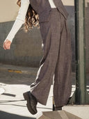 Woven fabric one button wide leg casual pant PANTS Gracia Fashion CHARCOAL S 