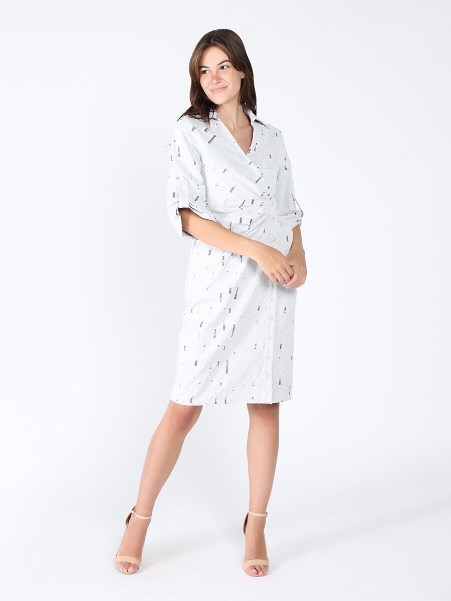 Wrap denim V-collar neck dress DRESS Gracia Fashion GREY S 