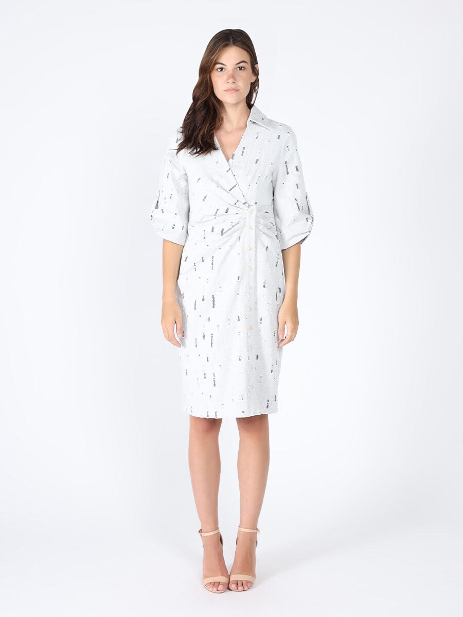 Wrap denim V-collar neck dress DRESS Gracia Fashion GREY S 