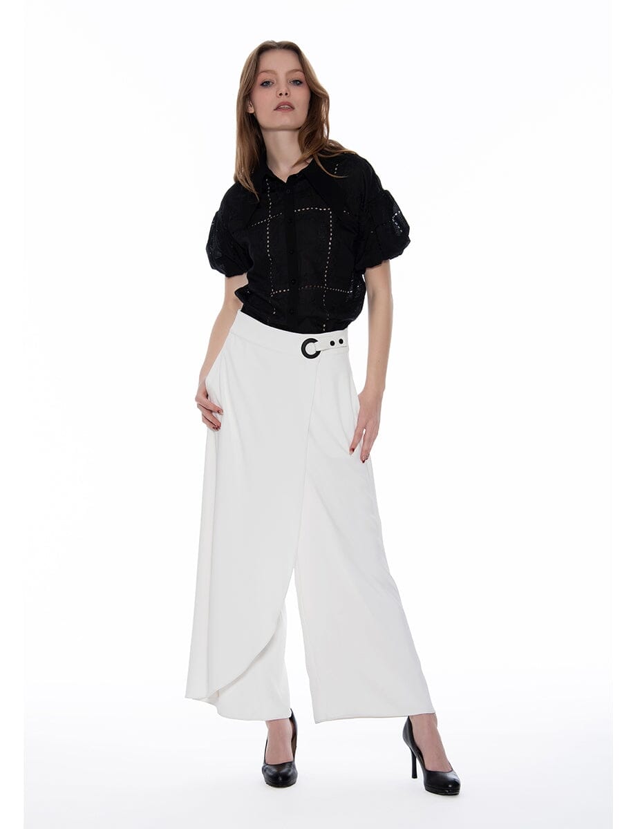 Wrap style wide pants PANTS Gracia Fashion WHITE S 