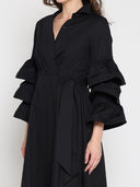 Wrapped design layered sleeve midi dress DRESS Gracia Fashion 