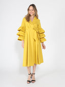 Wrapped design layered sleeve midi dress DRESS Gracia Fashion 