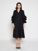Wrapped design layered sleeve midi dress DRESS Gracia Fashion BLACK S 