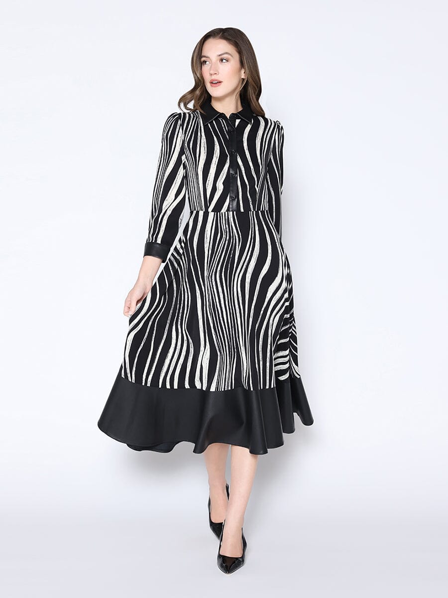 Zebra Stripe Print Colorblock A-Line Dress DRESS Gracia Fashion BLACK S 