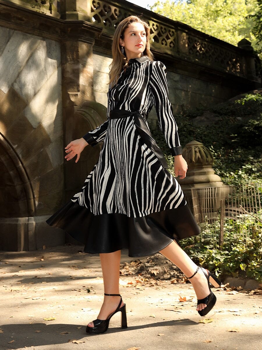 Zebra Stripe Print Colorblock A-Line Dress DRESS Gracia Fashion BLACK S 