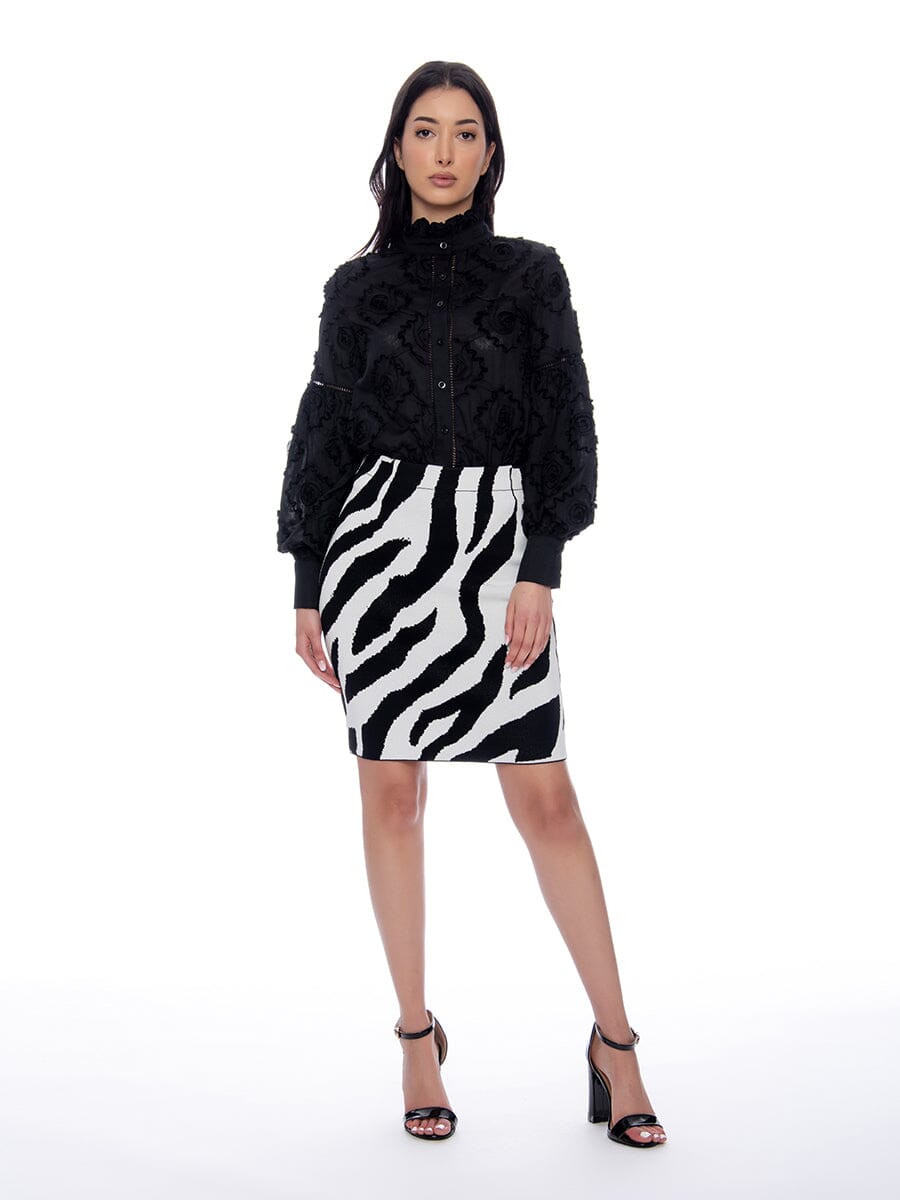 Zebra Striped Knit Bodycon Mini Skirt SKIRT Gracia Fashion WHITE/BLACK S 
