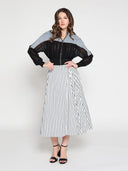 Zip-Front Crew Neck Spliced Denim Cropped Jacket JACKET Gracia Fashion 