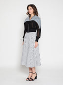 Zip-Front Crew Neck Spliced Denim Cropped Jacket JACKET Gracia Fashion 