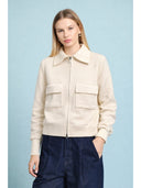 Zip up long sleeve collared jacket with pockets JACKET Gracia Fashion CREME ONE 