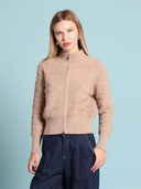 Zip up long sleeve textured jacket SWEATER Gracia Fashion BEIGE ONE 