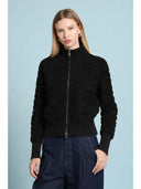Zip up long sleeve textured jacket SWEATER Gracia Fashion BLACK ONE 