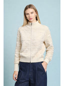 Zip up long sleeve textured jacket SWEATER Gracia Fashion CREME ONE 