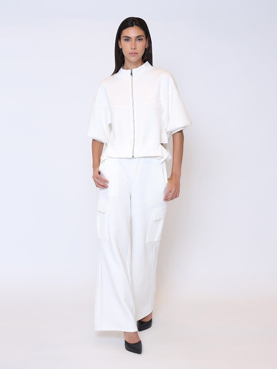 Zip-Up Split Side Puff Sleeve Jacket JACKET Gracia Fashion 