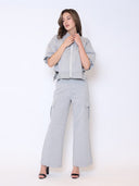 Zip-Up Split Side Puff Sleeve Jacket JACKET Gracia Fashion 