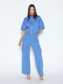 Zip-Up Split Side Puff Sleeve Jacket JACKET Gracia Fashion 