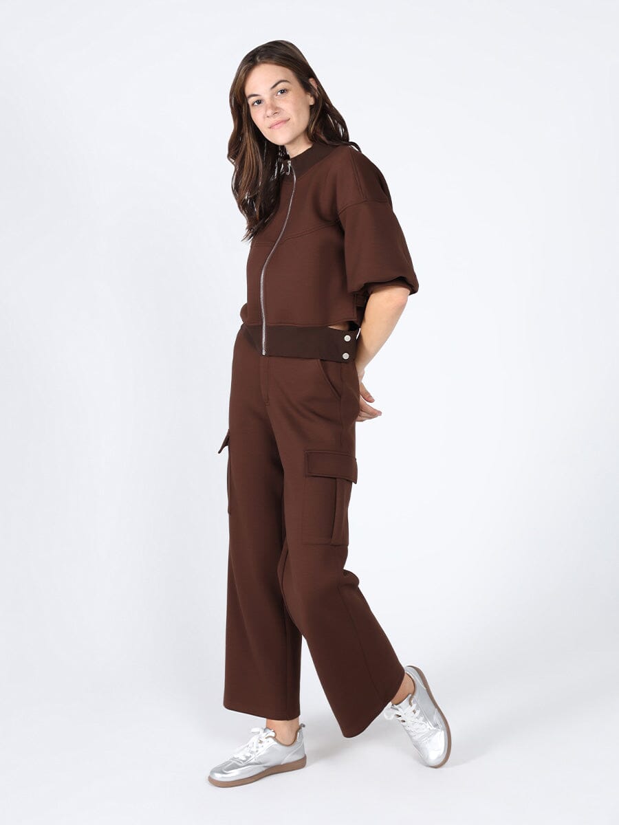 Zip-Up Split Side Puff Sleeve Jacket JACKET Gracia Fashion 