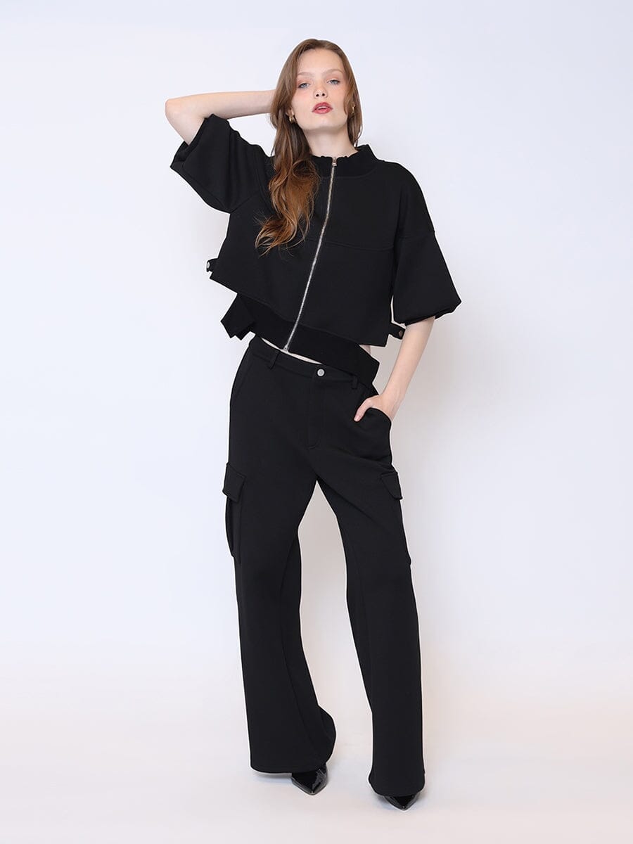 Zip-Up Split Side Puff Sleeve Jacket JACKET Gracia Fashion 