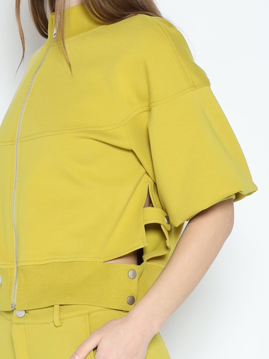 Zip-Up Split Side Puff Sleeve Jacket JACKET Gracia Fashion 