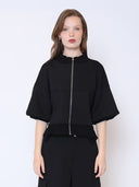 Zip-Up Split Side Puff Sleeve Jacket JACKET Gracia Fashion BLACK S 