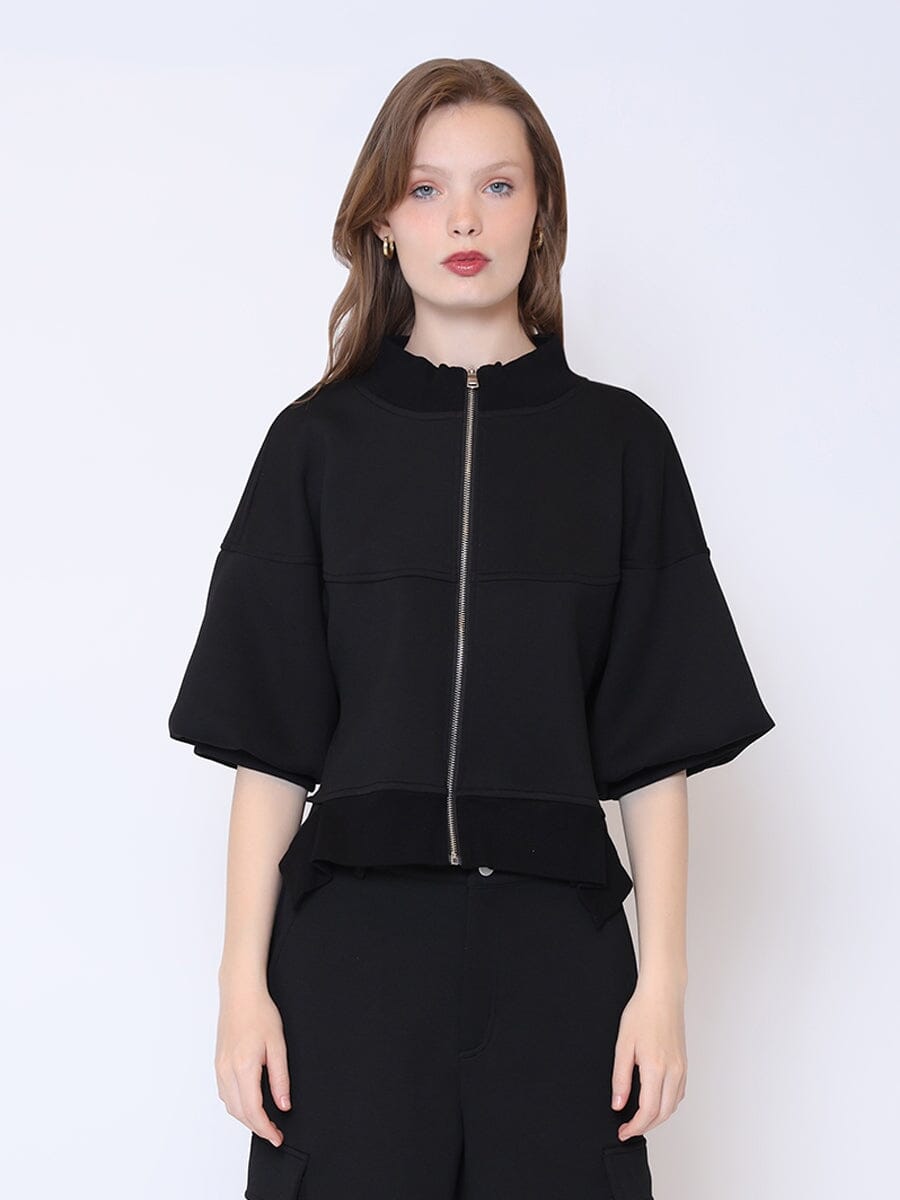 Zip-Up Split Side Puff Sleeve Jacket – Gracia Fashion