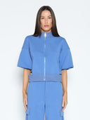 Zip-Up Split Side Puff Sleeve Jacket JACKET Gracia Fashion BLUE S 