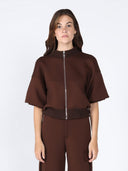 Zip-Up Split Side Puff Sleeve Jacket JACKET Gracia Fashion BROWN S 