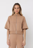 Zip-Up Split Side Puff Sleeve Jacket JACKET Gracia Fashion CAMEL S 