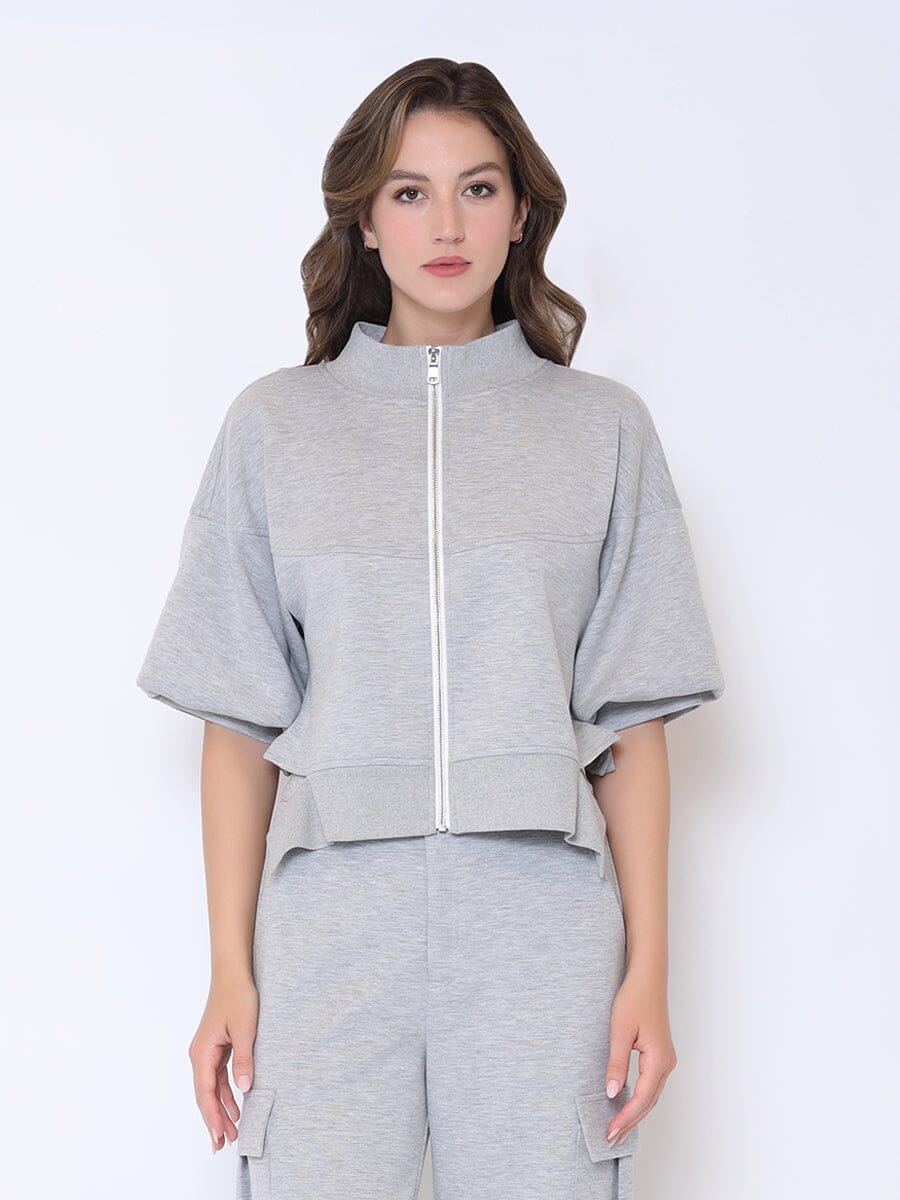 Zip-Up Split Side Puff Sleeve Jacket – Gracia Fashion