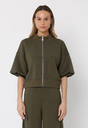 Zip-Up Split Side Puff Sleeve Jacket JACKET Gracia Fashion OLIVE S 
