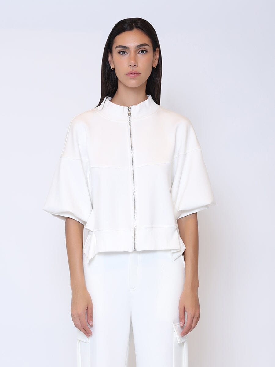 Zip-Up Split Side Puff Sleeve Jacket – Gracia Fashion